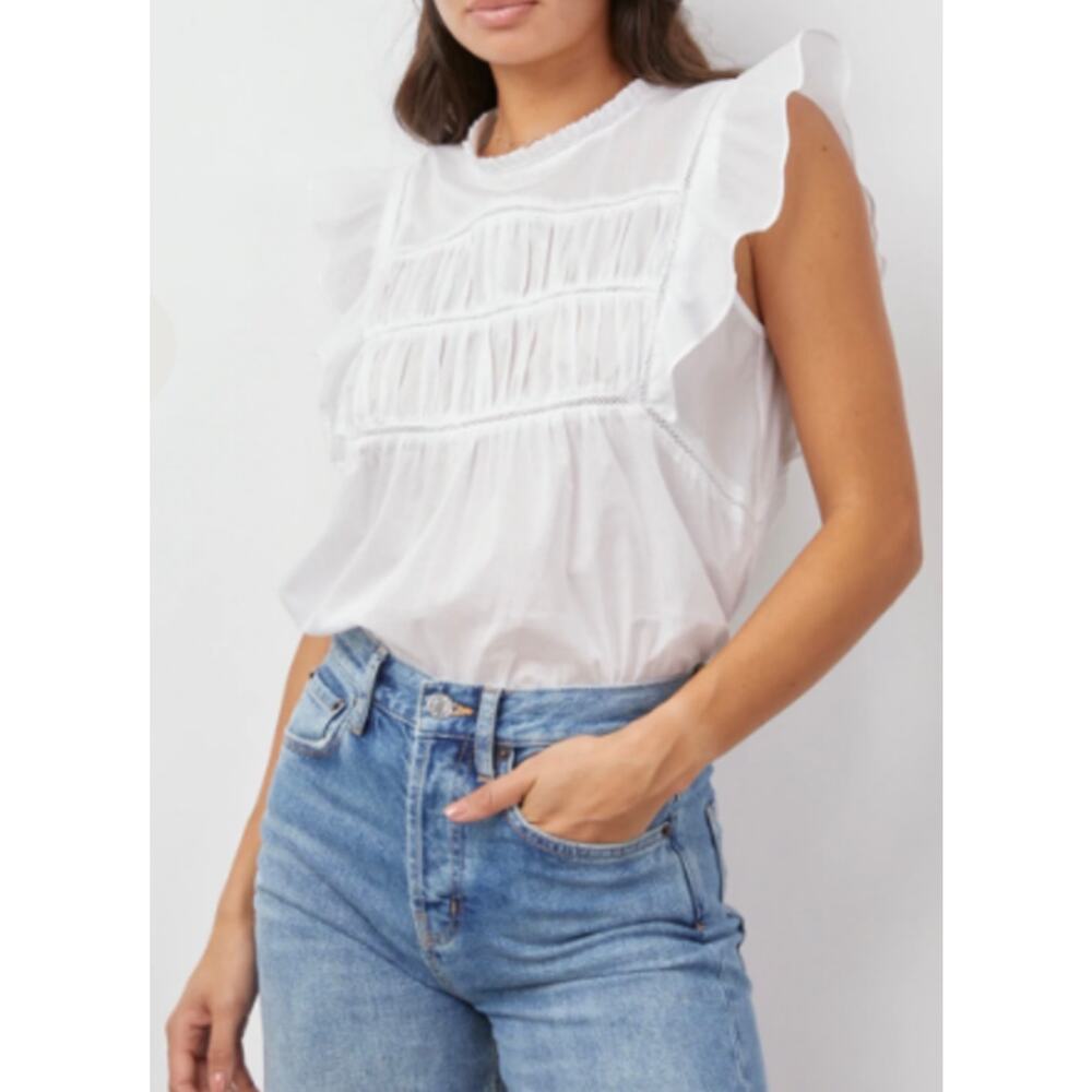 Rails Blouse White Cotton Filomena Ruffle Sleeve Lace Detail New
